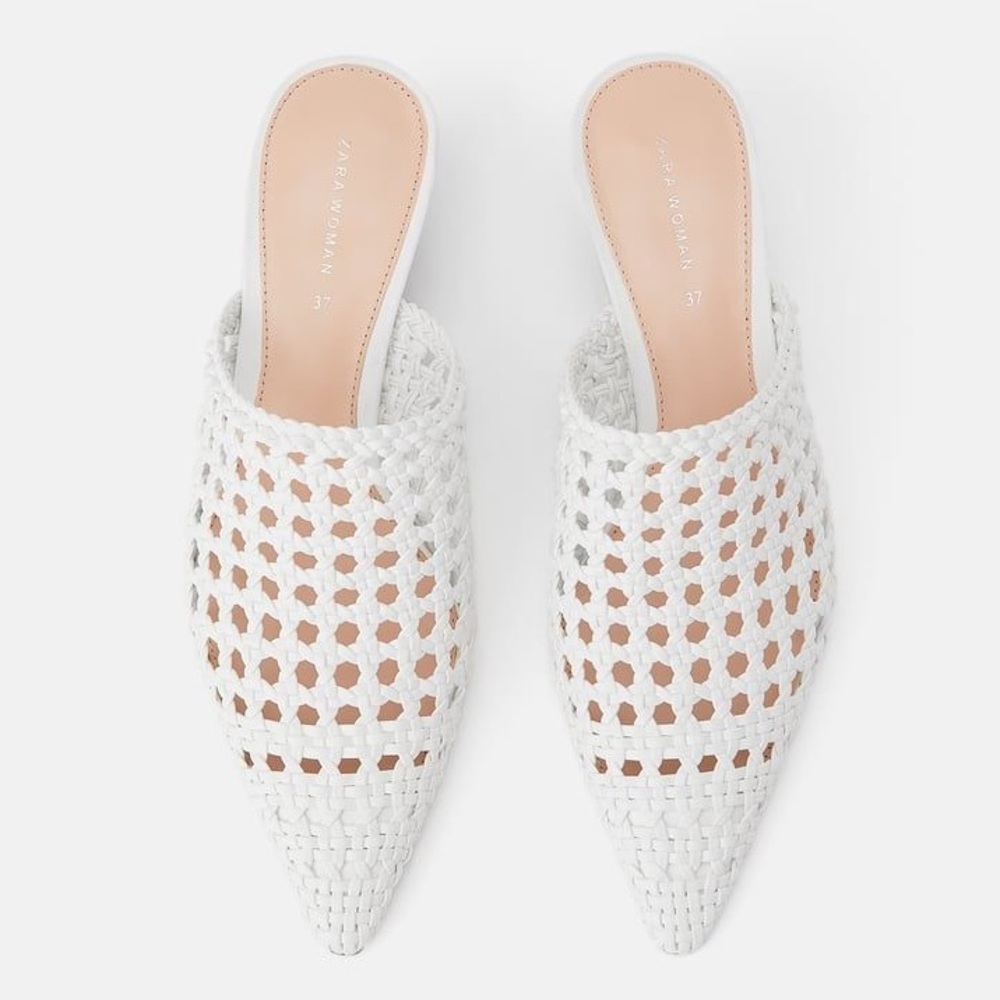 Zara Woven White Mules